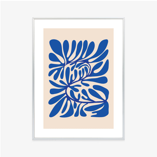 Poster Minimalistisches Blaues Pflanzenmuster Rahmen Holz Mit Passepartout Farbe Natürlich