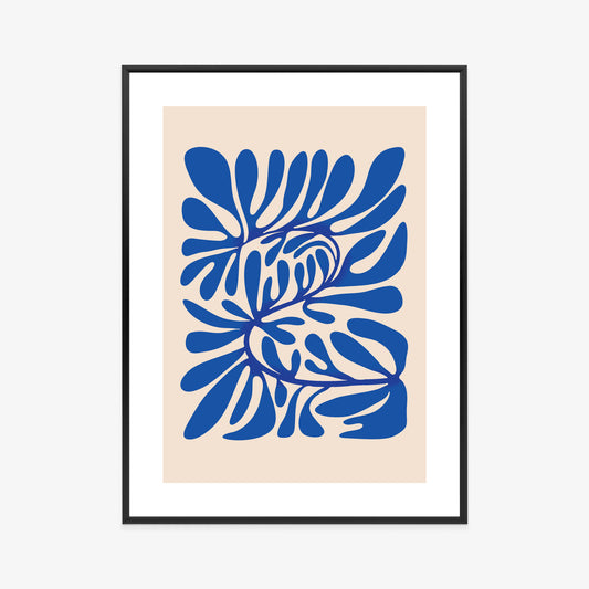 Poster Minimalistisches Blaues Pflanzenmuster Rahmen Holz Mit Passepartout Farbe Natürlich