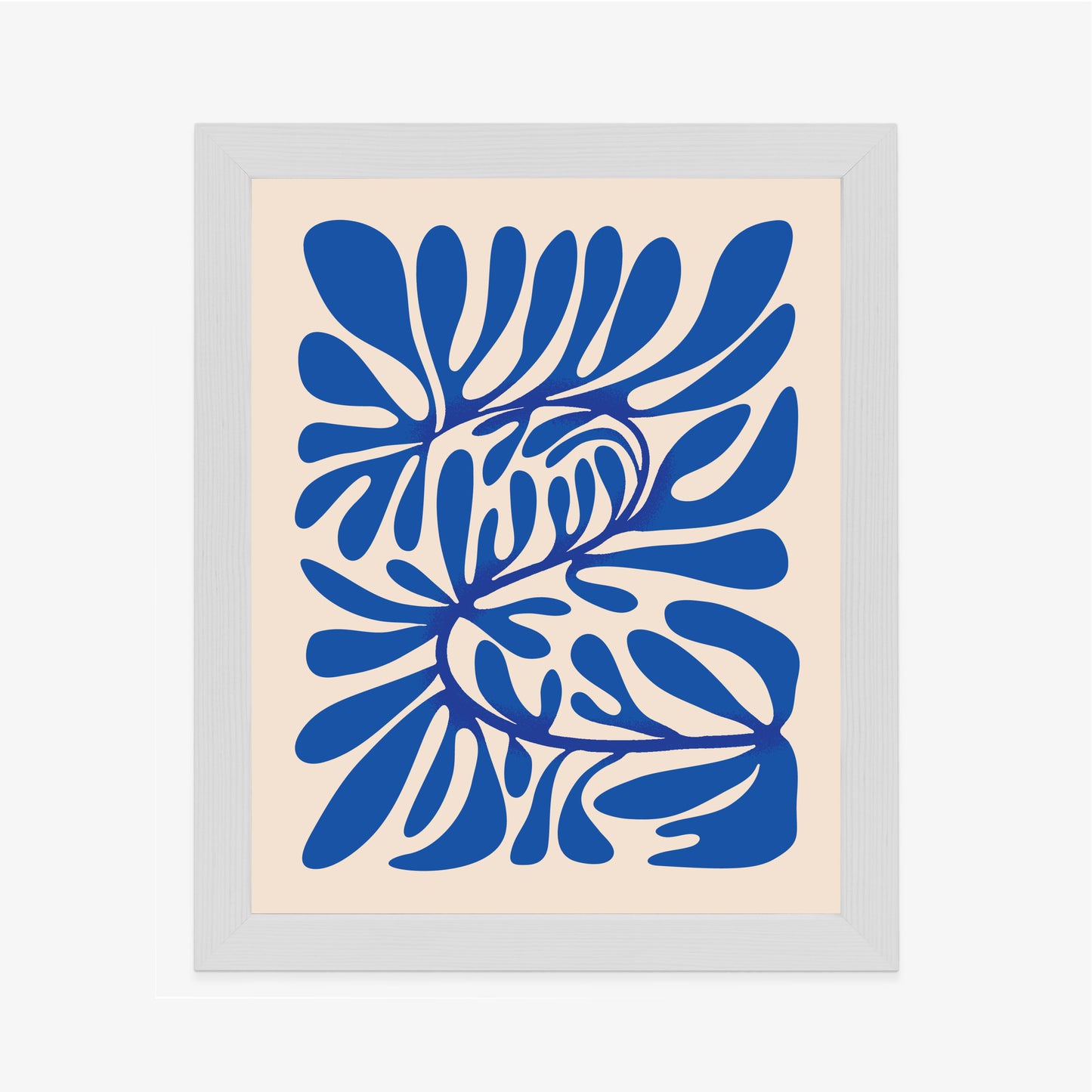 Poster Minimalistisches Blaues Pflanzenmuster Rahmen Holz Mit Passepartout Farbe Natürlich