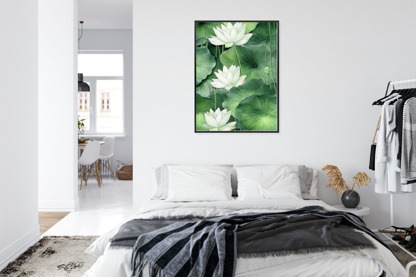 Poster Lotusblume Zwischen Grünen Blättern Rahmen Holz Mit Passepartout Farbe Natürlich