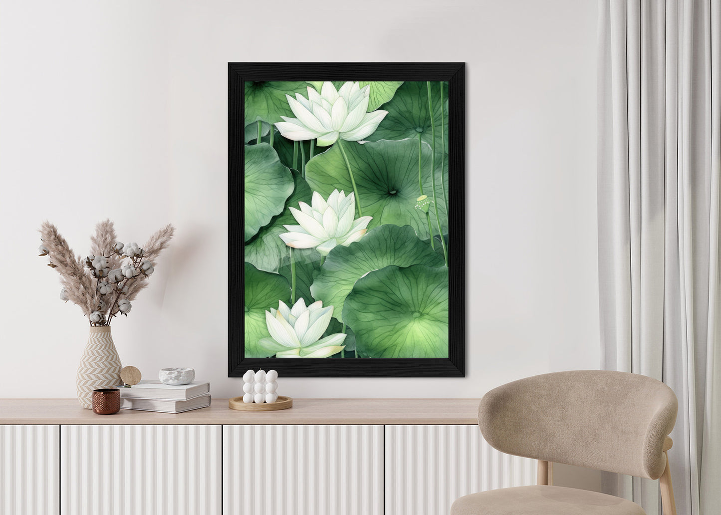 Poster Lotusblume Zwischen Grünen Blättern Rahmen Holz Mit Passepartout Farbe Natürlich