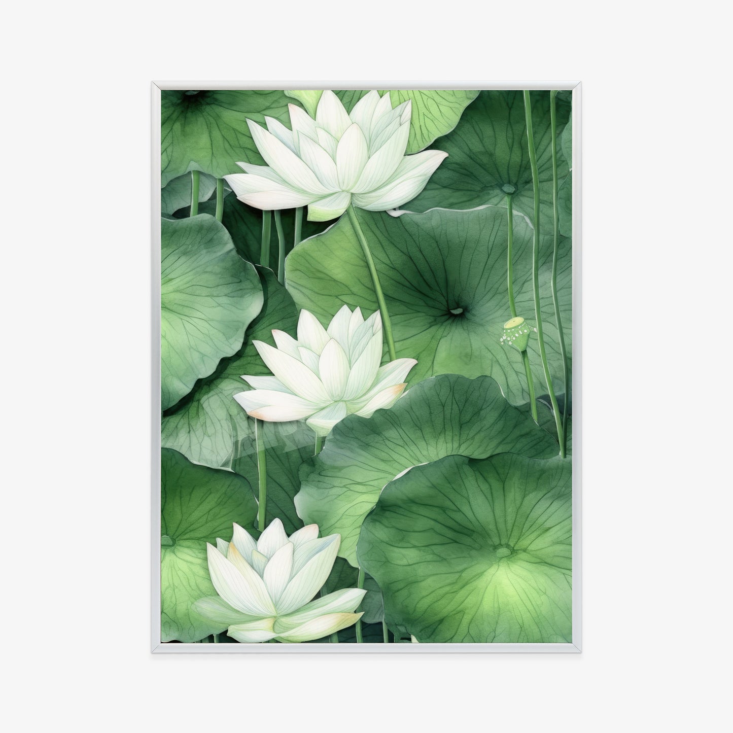 Poster Lotusblume Zwischen Grünen Blättern Rahmen Holz Mit Passepartout Farbe Natürlich