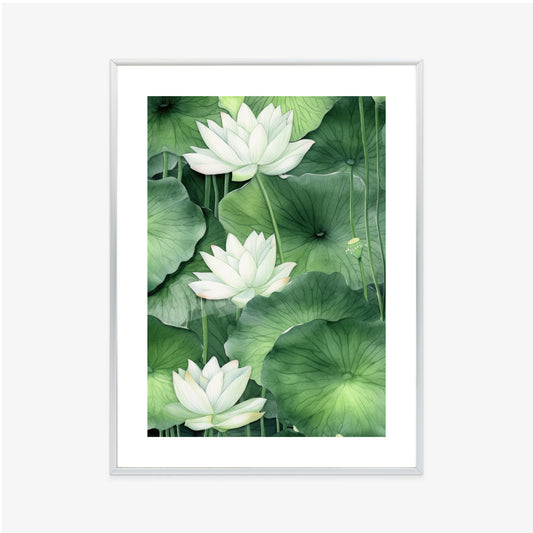 Poster Lotusblume Zwischen Grünen Blättern Rahmen Holz Mit Passepartout Farbe Natürlich