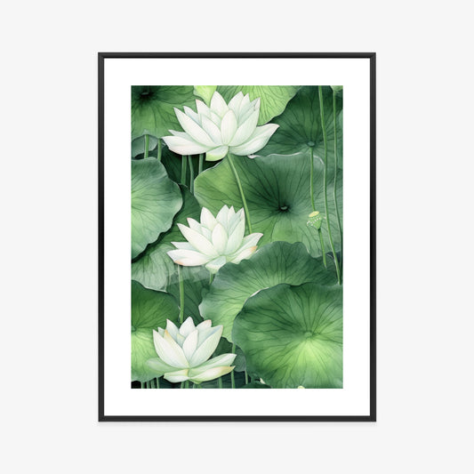 Poster Lotusblume Zwischen Grünen Blättern Rahmen Holz Mit Passepartout Farbe Natürlich