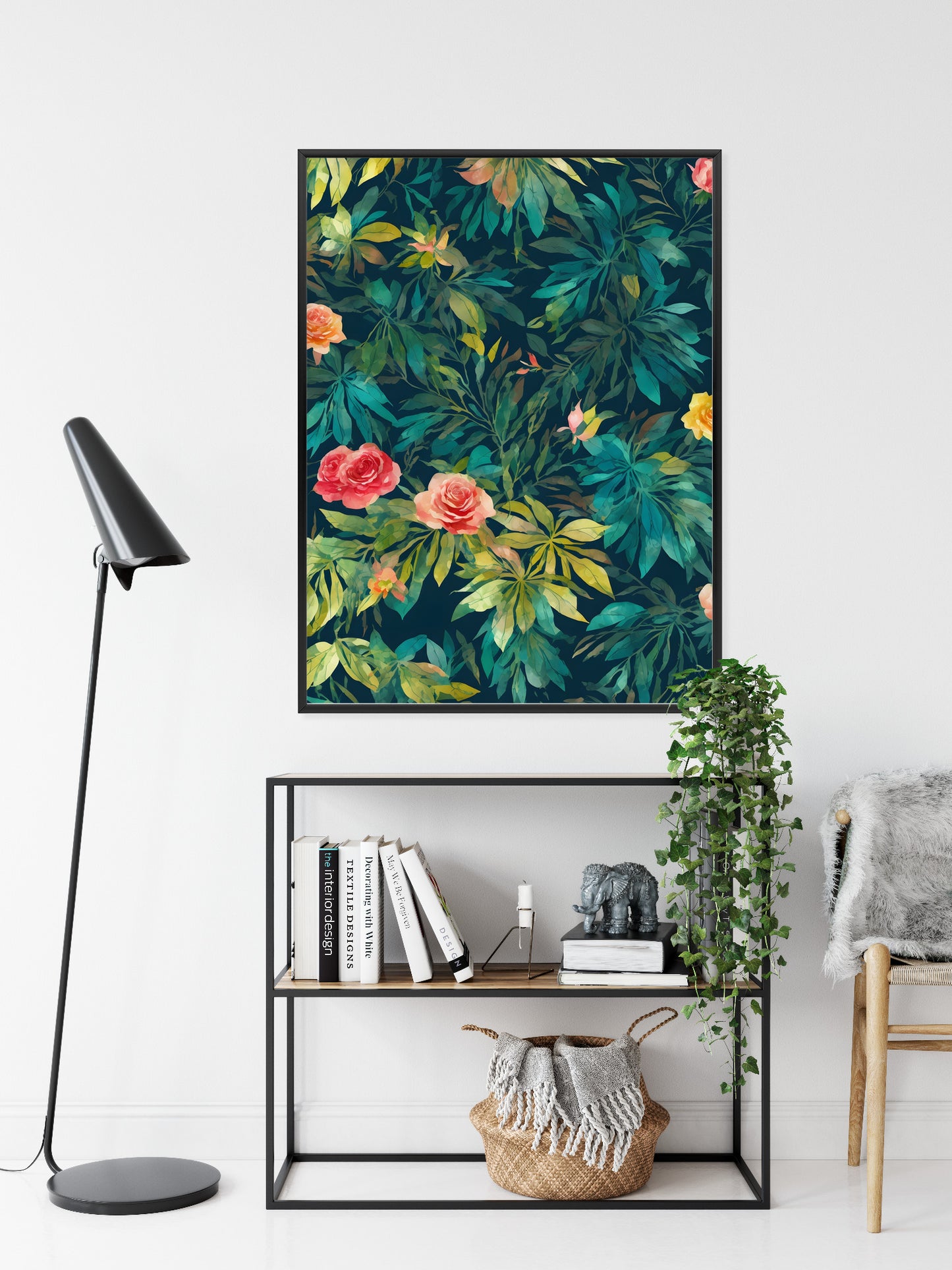 Poster Aquarell Wildrosen Rahmen Holz Mit Passepartout Farbe Natürlich