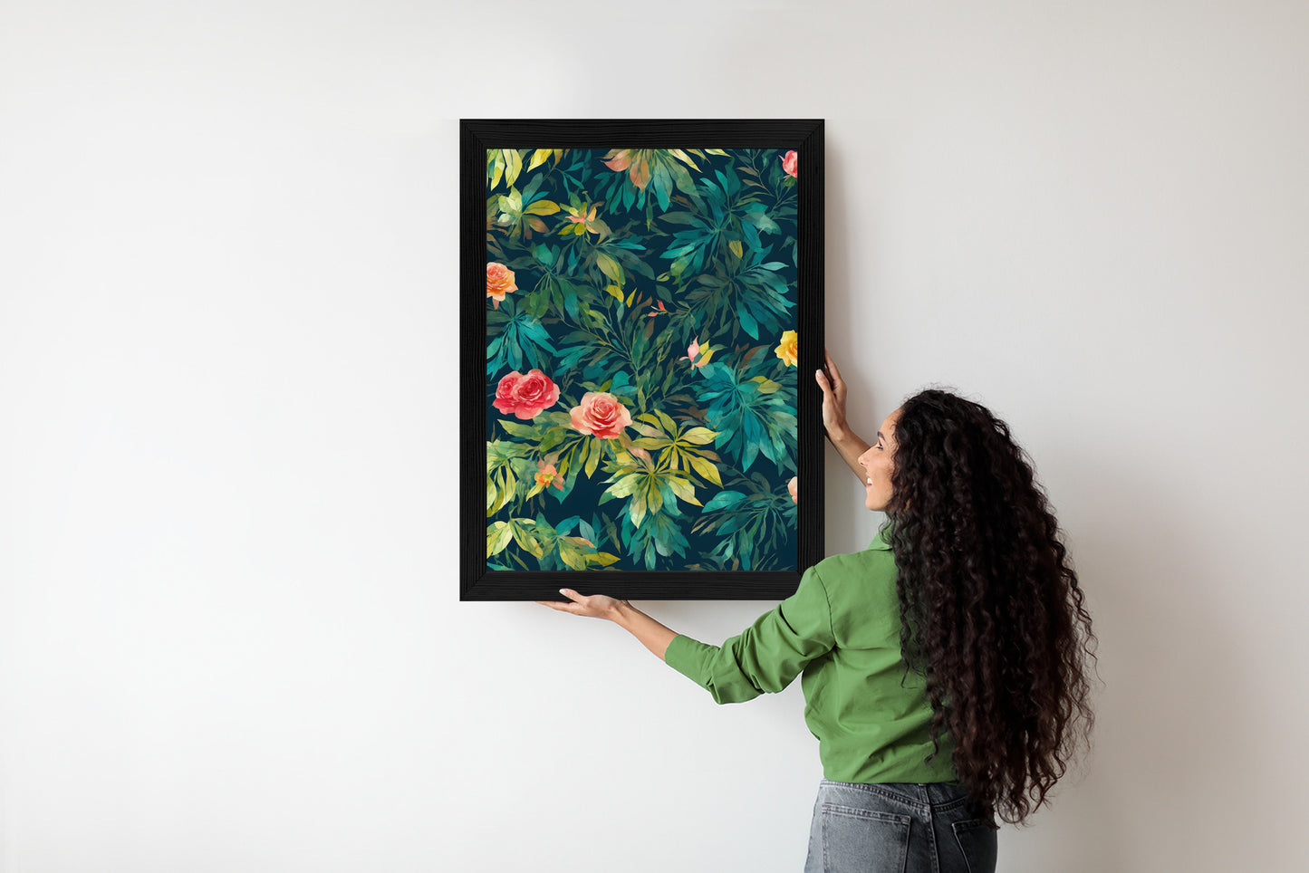 Poster Aquarell Wildrosen Rahmen Holz Mit Passepartout Farbe Natürlich
