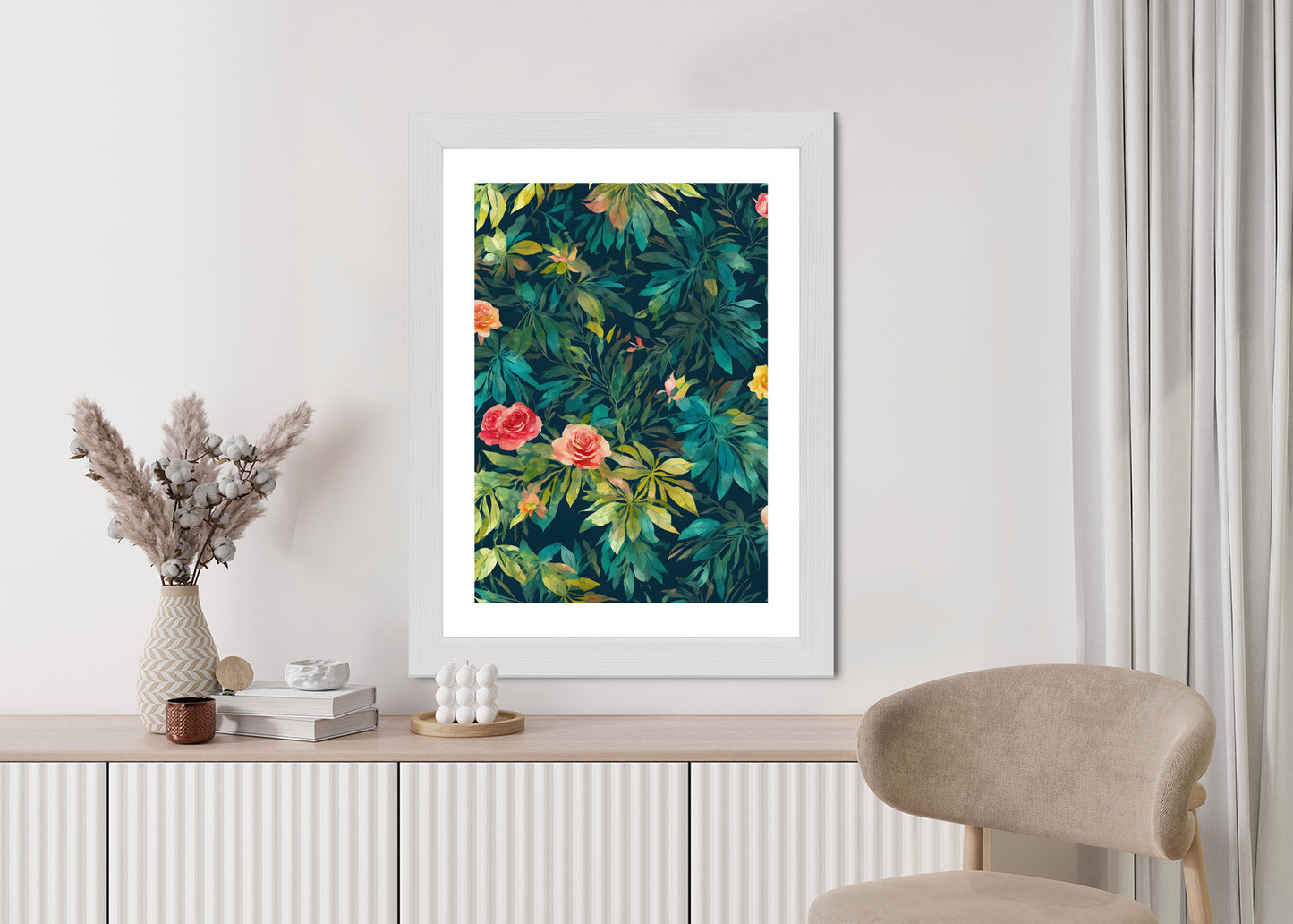 Poster Aquarell Wildrosen Rahmen Holz Mit Passepartout Farbe Natürlich