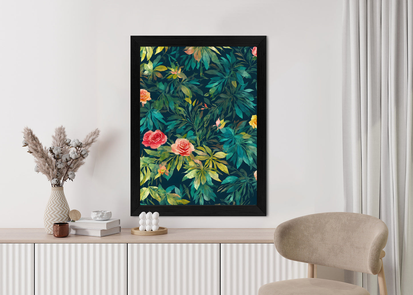 Poster Aquarell Wildrosen Rahmen Holz Mit Passepartout Farbe Natürlich
