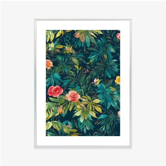 Poster Aquarell Wildrosen Rahmen Holz Mit Passepartout Farbe Natürlich