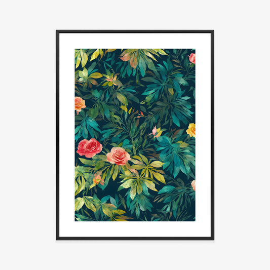 Poster Aquarell Wildrosen Rahmen Holz Mit Passepartout Farbe Natürlich