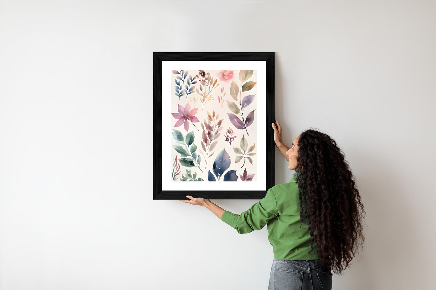 Poster Bunte Blätter Mit Aquarell Bemalt Rahmen Holz Mit Passepartout Farbe Natürlich