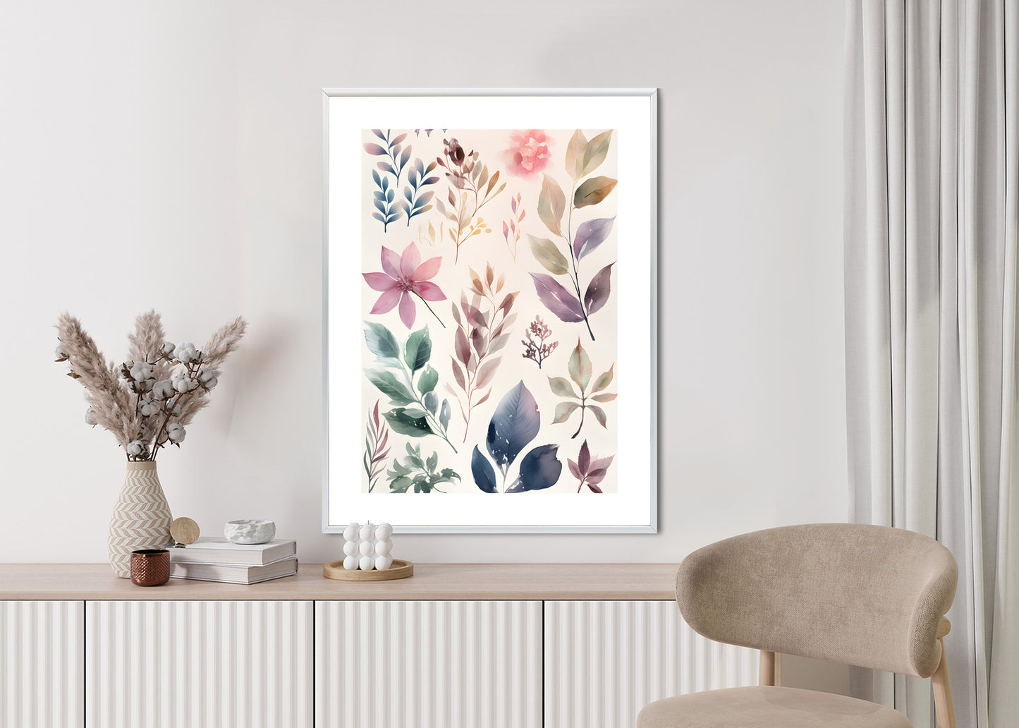 Poster Bunte Blätter Mit Aquarell Bemalt Rahmen Holz Mit Passepartout Farbe Natürlich