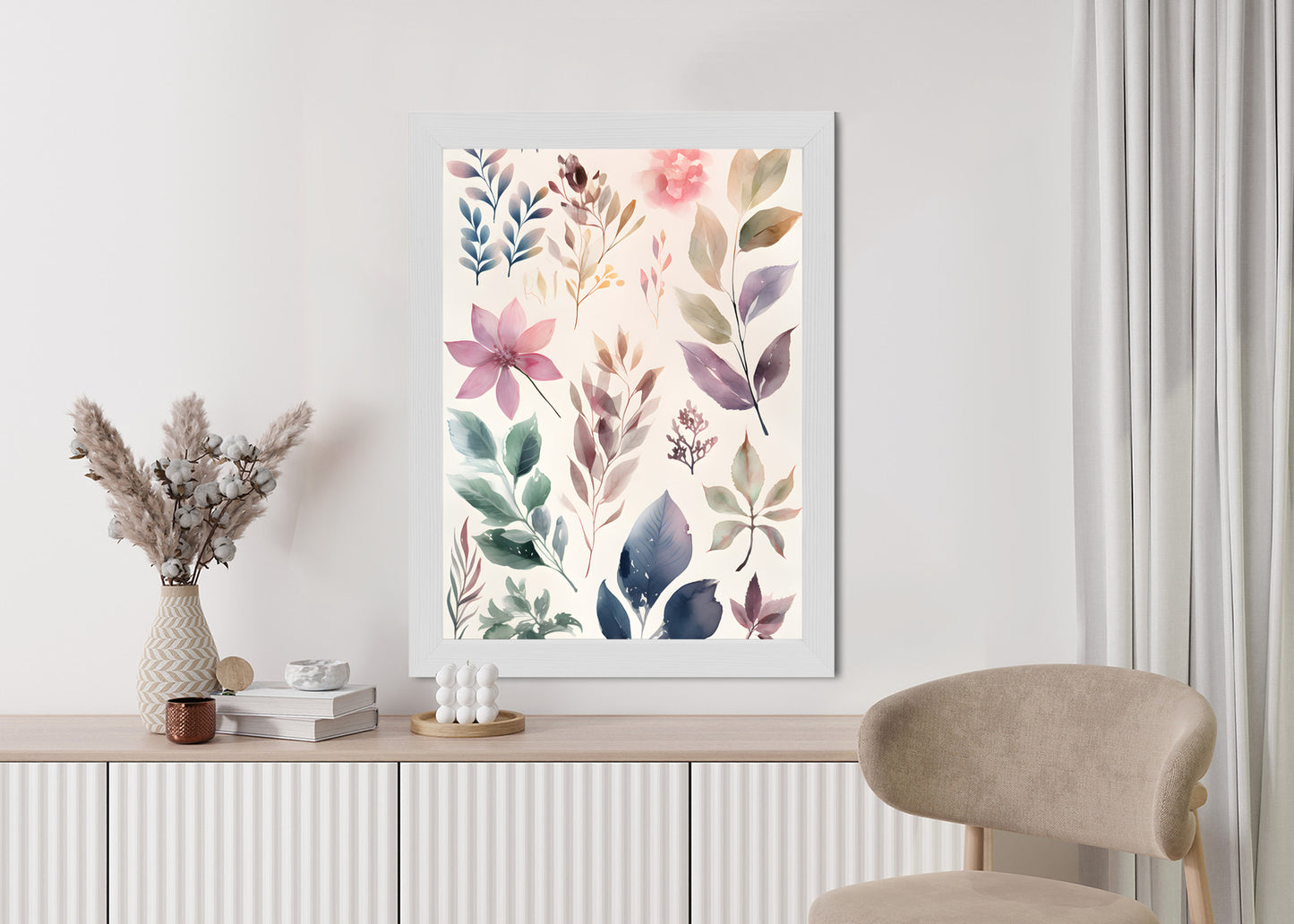 Poster Bunte Blätter Mit Aquarell Bemalt Rahmen Holz Mit Passepartout Farbe Natürlich