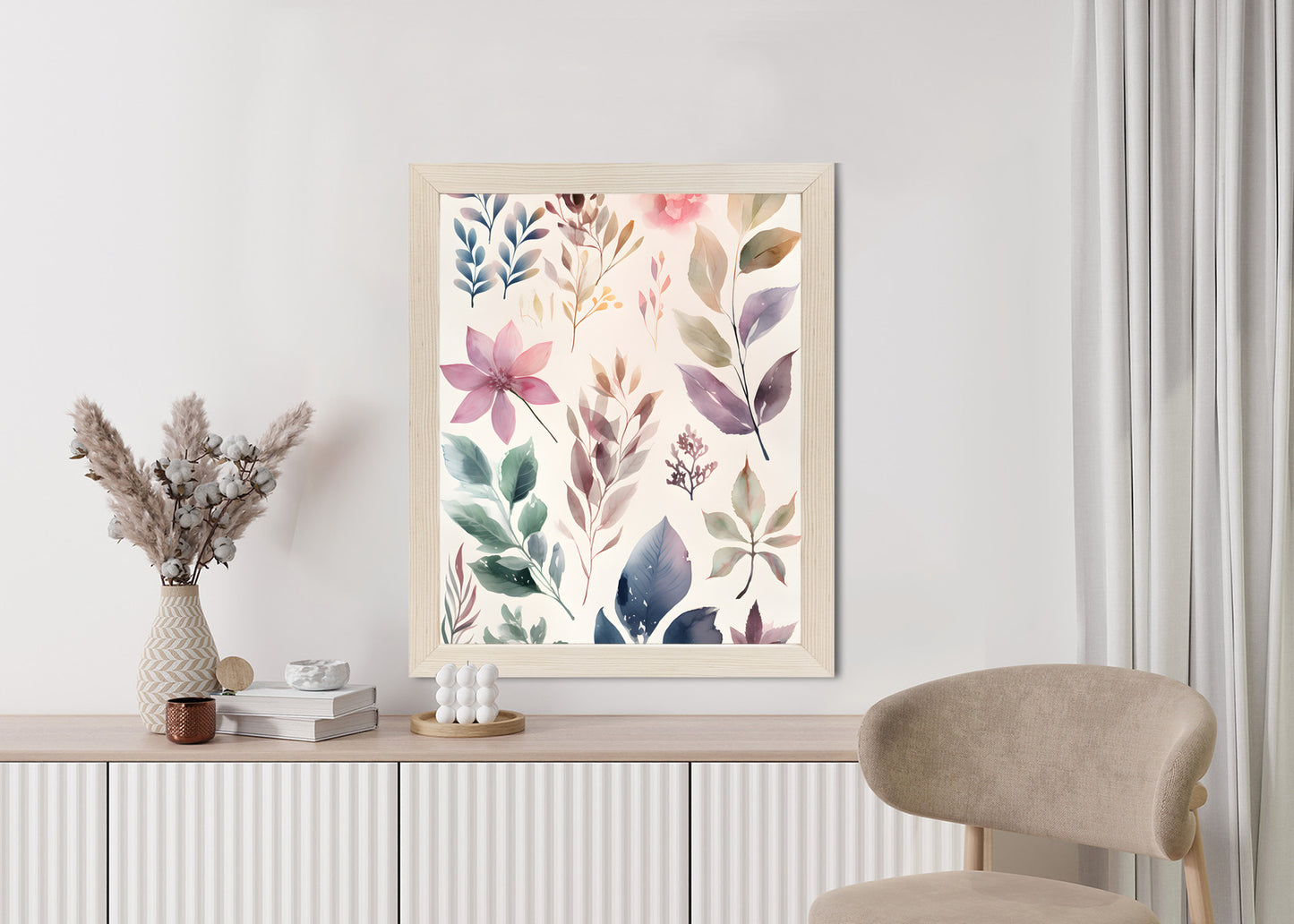 Poster Bunte Blätter Mit Aquarell Bemalt Rahmen Holz Mit Passepartout Farbe Natürlich