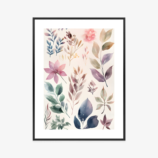 Poster Bunte Blätter Mit Aquarell Bemalt Rahmen Holz Mit Passepartout Farbe Natürlich