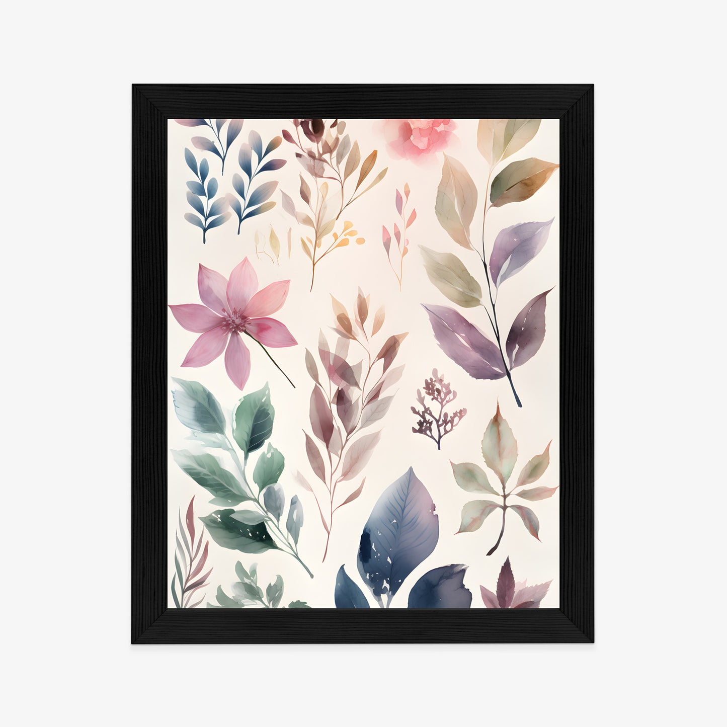 Poster Bunte Blätter Mit Aquarell Bemalt Rahmen Holz Mit Passepartout Farbe Natürlich