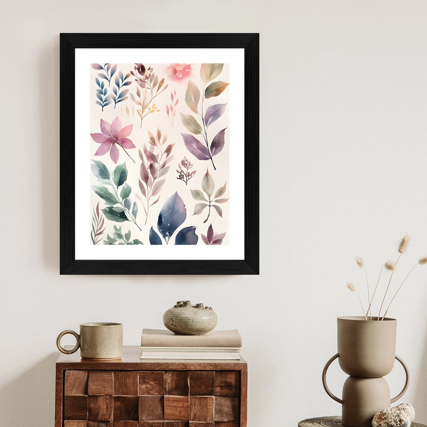 Poster Bunte Blätter Mit Aquarell Bemalt Rahmen Holz Mit Passepartout Farbe Natürlich