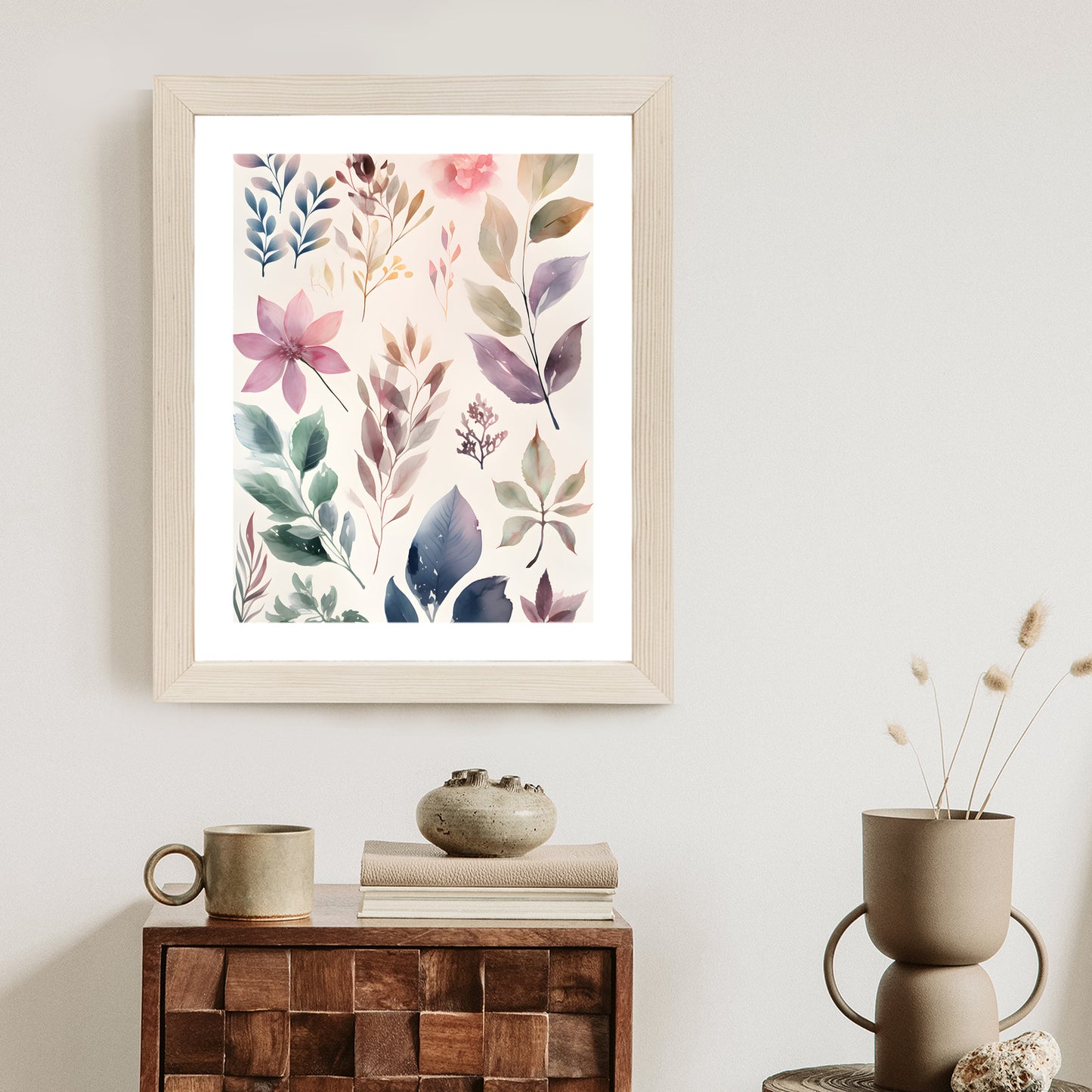 Poster Bunte Blätter Mit Aquarell Bemalt Rahmen Holz Mit Passepartout Farbe Natürlich