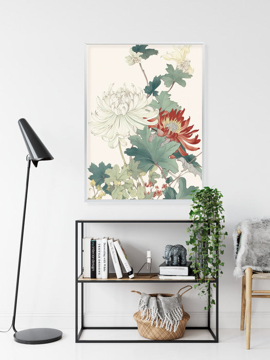 Poster Ein Blumenstrauß Auf Hellbeigem Hintergrund Rahmen Holz Mit Passepartout Farbe Natürlich