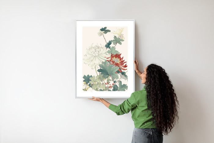Poster Ein Blumenstrauß Auf Hellbeigem Hintergrund Rahmen Holz Mit Passepartout Farbe Natürlich