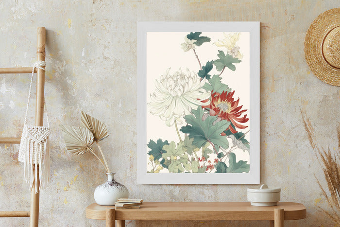 Poster Ein Blumenstrauß Auf Hellbeigem Hintergrund Rahmen Holz Mit Passepartout Farbe Natürlich