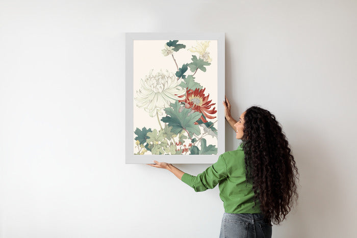 Poster Ein Blumenstrauß Auf Hellbeigem Hintergrund Rahmen Holz Mit Passepartout Farbe Natürlich