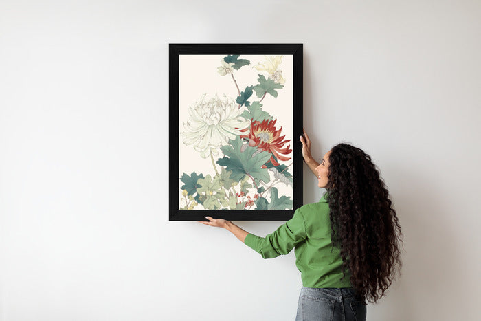 Poster Ein Blumenstrauß Auf Hellbeigem Hintergrund Rahmen Holz Mit Passepartout Farbe Natürlich