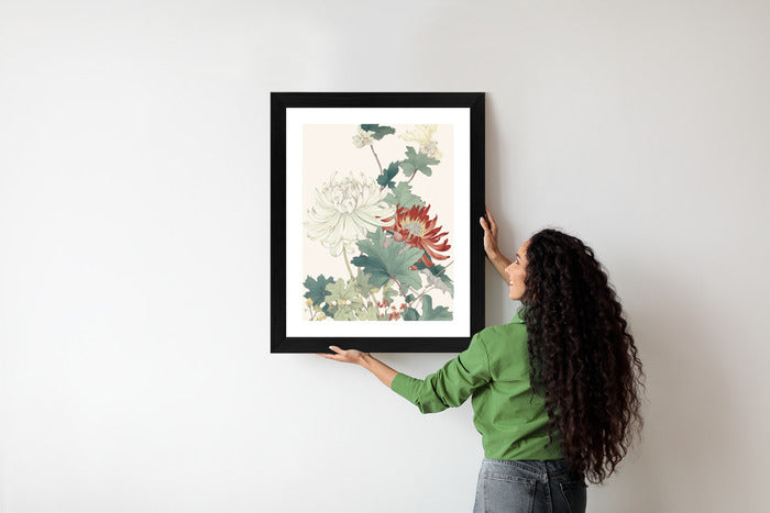 Poster Ein Blumenstrauß Auf Hellbeigem Hintergrund Rahmen Holz Mit Passepartout Farbe Natürlich