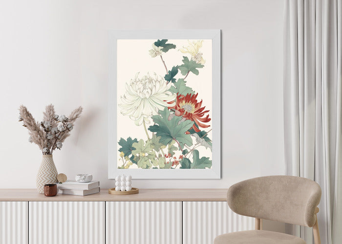 Poster Ein Blumenstrauß Auf Hellbeigem Hintergrund Rahmen Holz Mit Passepartout Farbe Natürlich