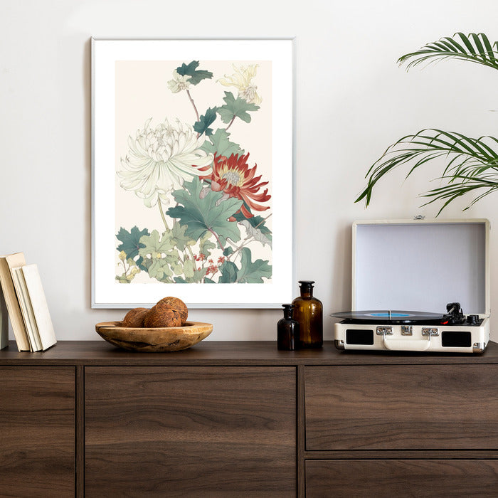 Poster Ein Blumenstrauß Auf Hellbeigem Hintergrund Rahmen Holz Mit Passepartout Farbe Natürlich