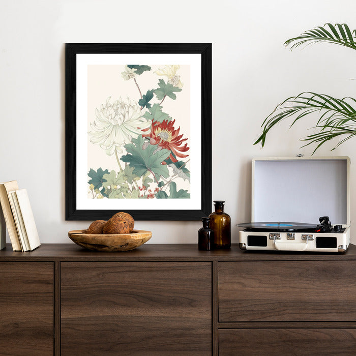 Poster Ein Blumenstrauß Auf Hellbeigem Hintergrund Rahmen Holz Mit Passepartout Farbe Natürlich