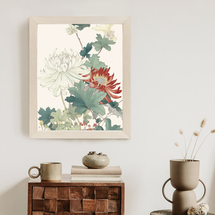 Poster Ein Blumenstrauß Auf Hellbeigem Hintergrund Rahmen Holz Mit Passepartout Farbe Natürlich