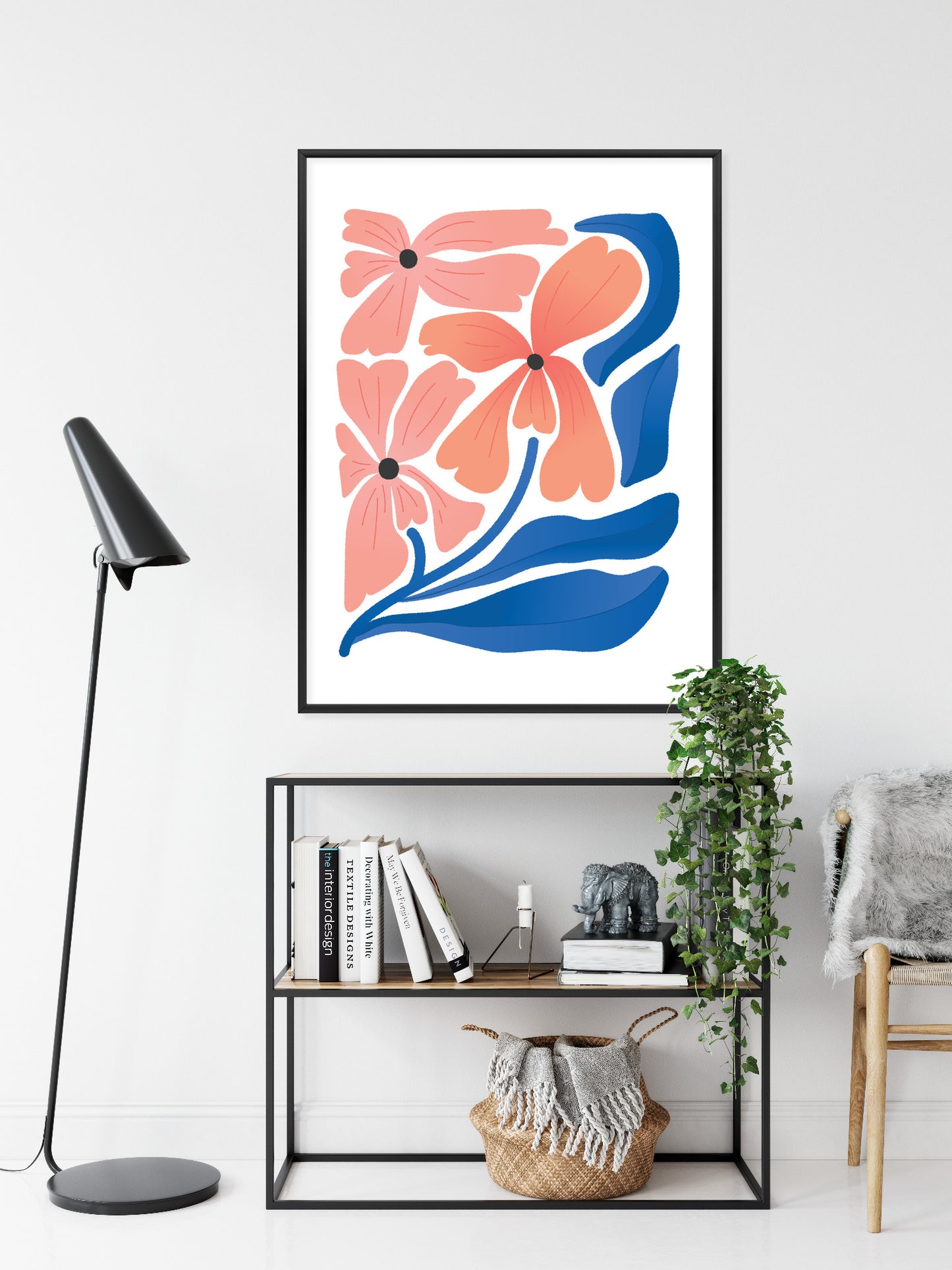 Poster Frühlingsblumen-Abstraktion Rahmen Holz Mit Passepartout Farbe Weiß