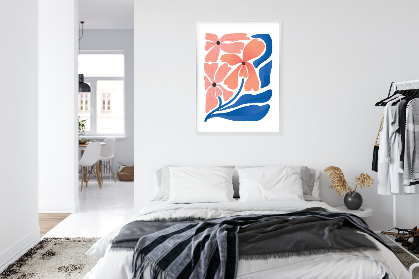 Poster Frühlingsblumen-Abstraktion Rahmen Holz Mit Passepartout Farbe Weiß
