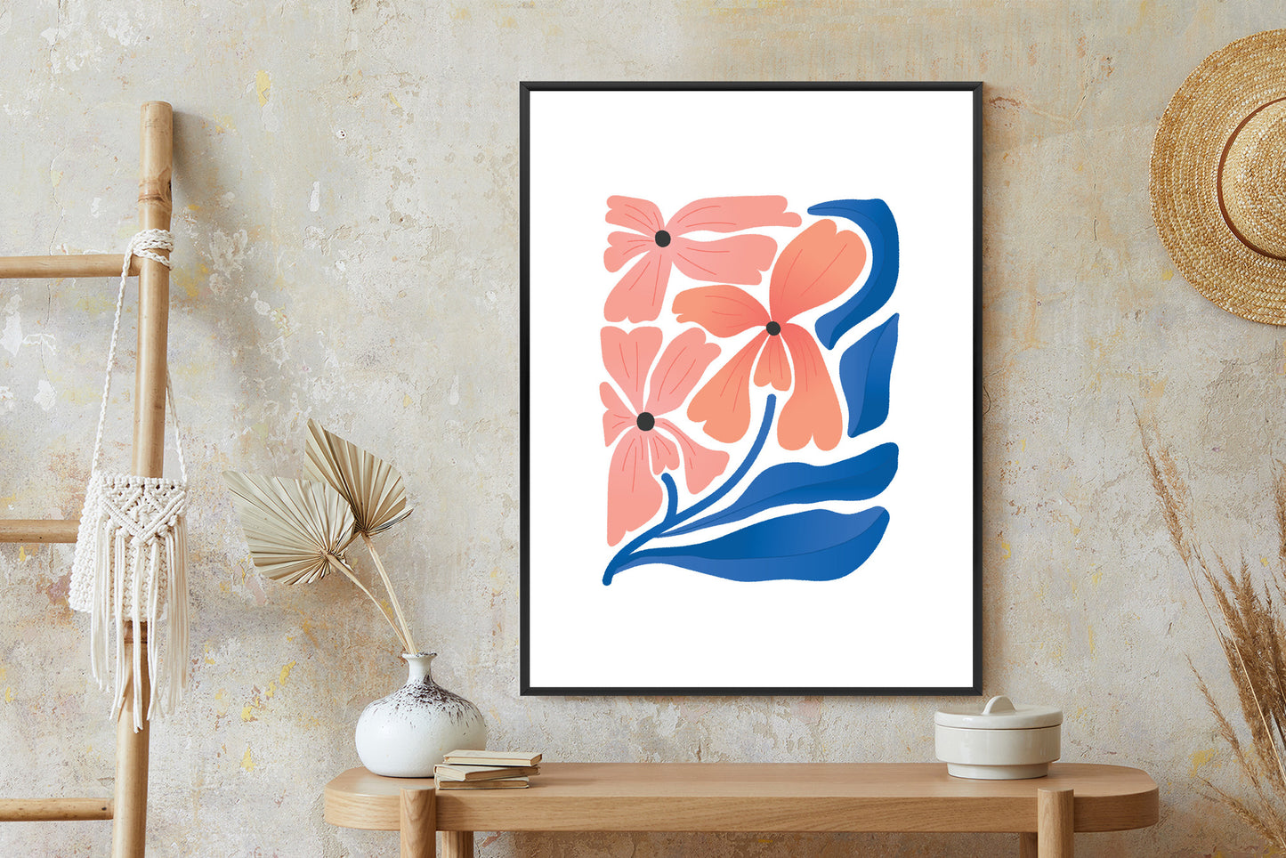 Poster Frühlingsblumen-Abstraktion Rahmen Holz Mit Passepartout Farbe Weiß