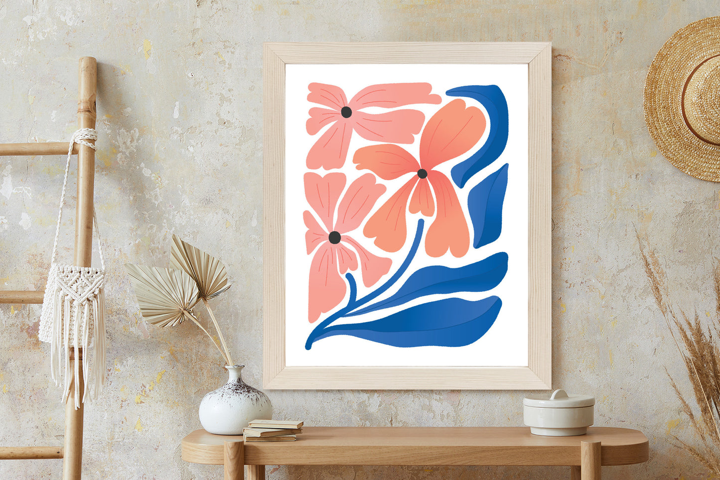 Poster Frühlingsblumen-Abstraktion Rahmen Holz Mit Passepartout Farbe Weiß