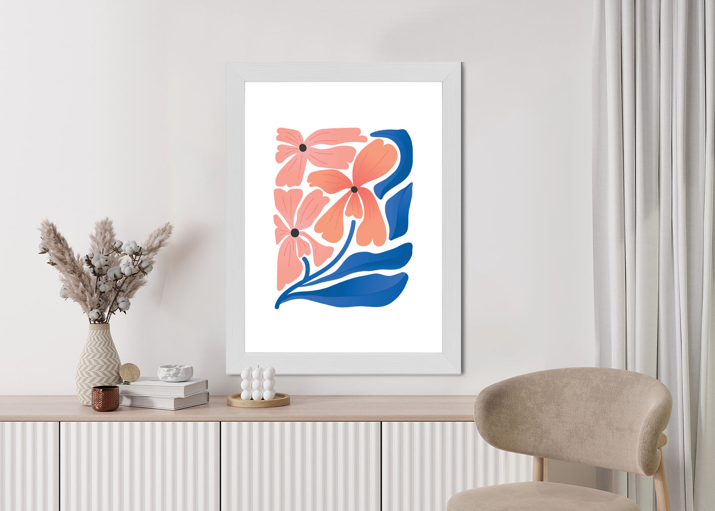 Poster Frühlingsblumen-Abstraktion Rahmen Holz Mit Passepartout Farbe Weiß