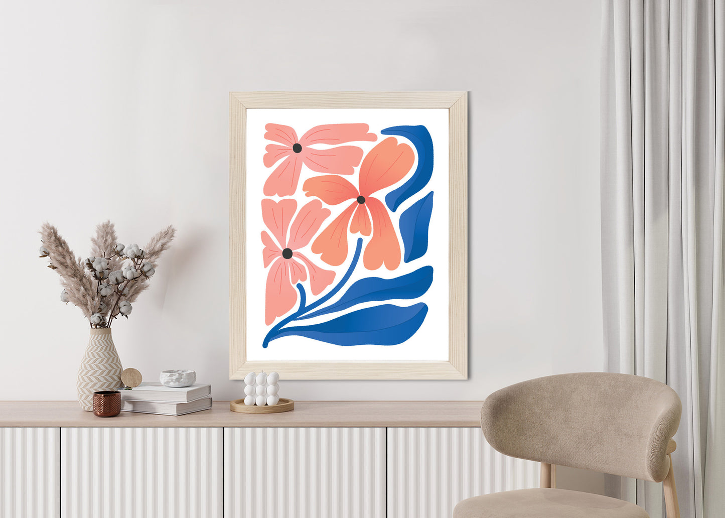 Poster Frühlingsblumen-Abstraktion Rahmen Holz Mit Passepartout Farbe Weiß