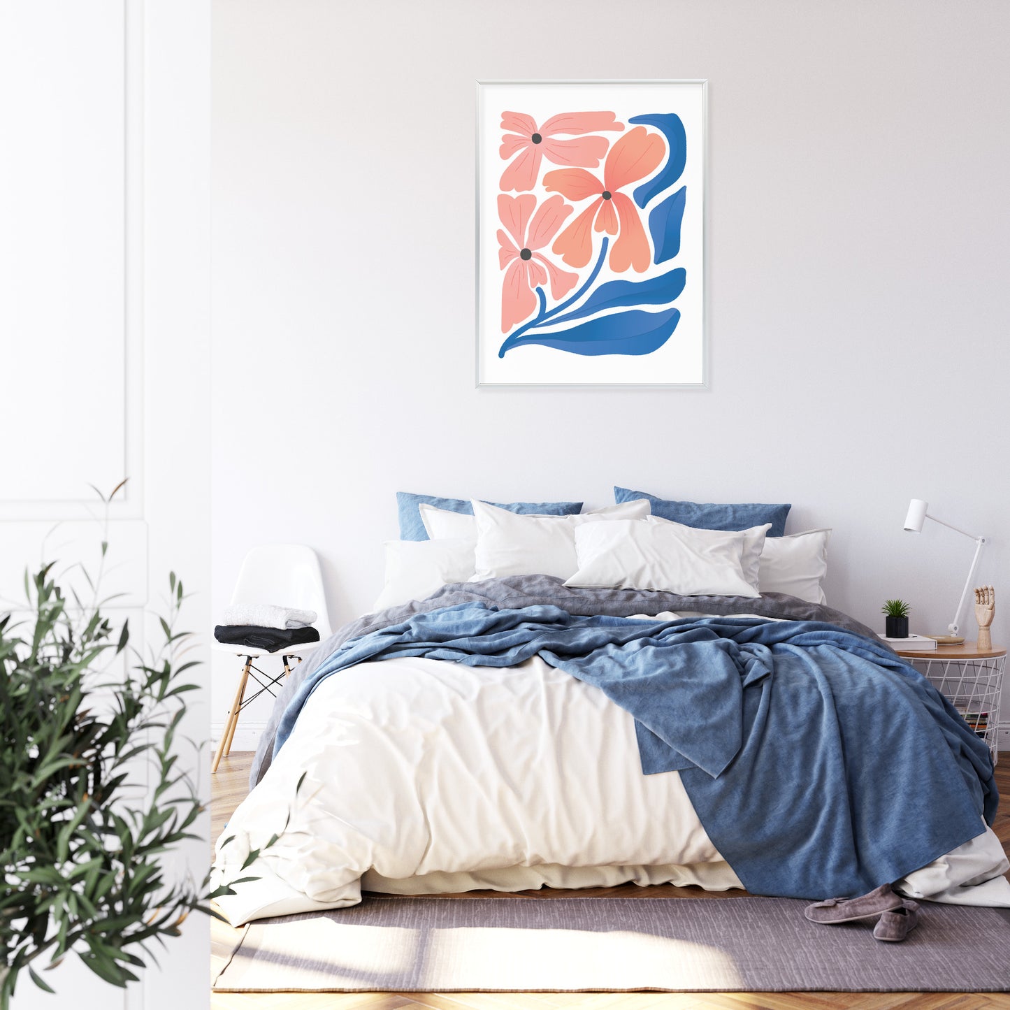 Poster Frühlingsblumen-Abstraktion Rahmen Holz Mit Passepartout Farbe Weiß