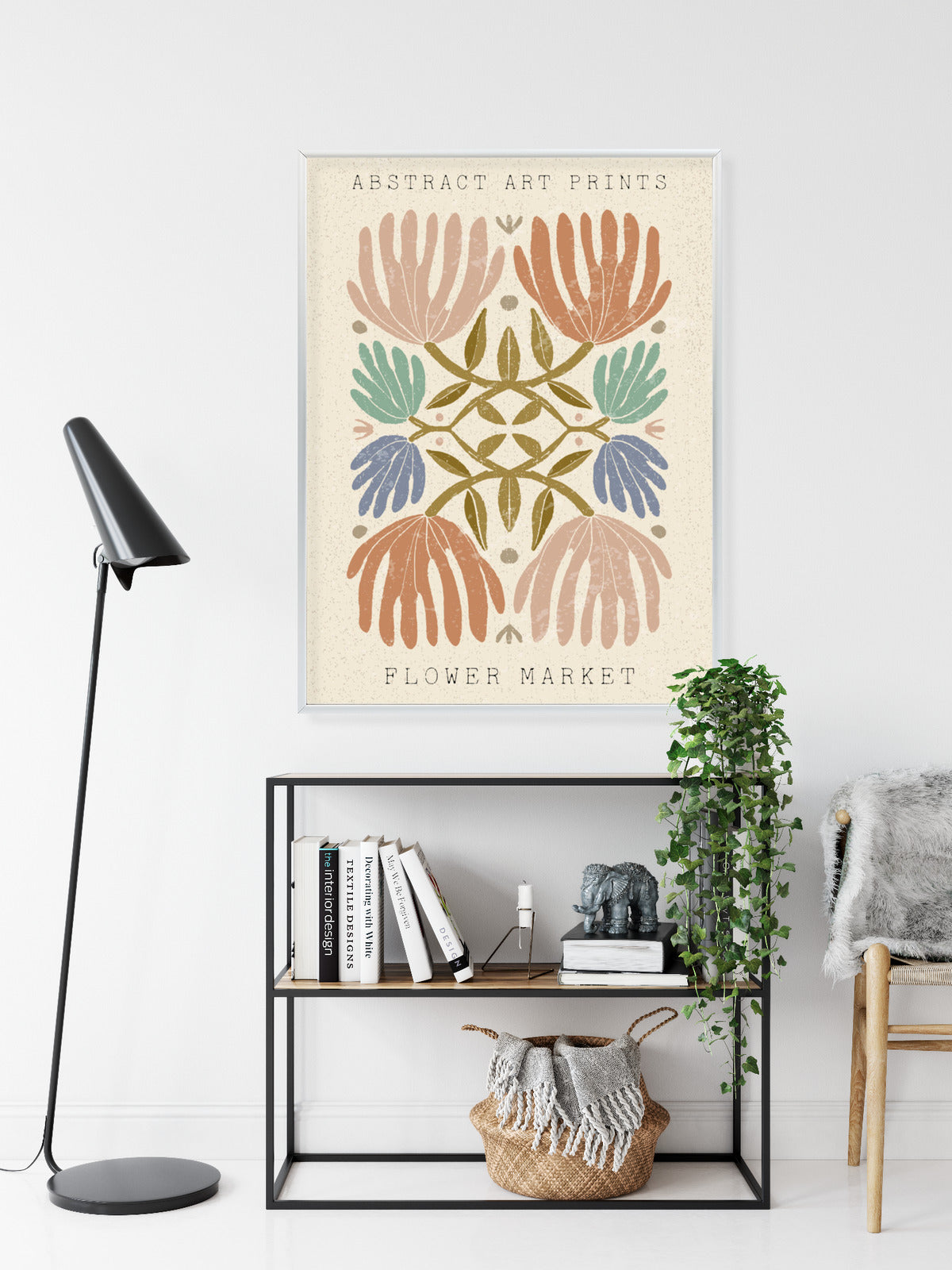 Poster Minimalistische Bunte Boho-Blumen Rahmen Holz Mit Passepartout Farbe Natürlich