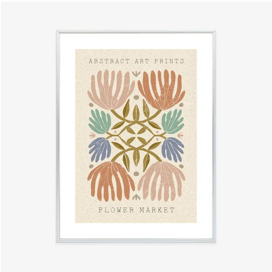 Poster Minimalistische Bunte Boho-Blumen Rahmen Holz Mit Passepartout Farbe Natürlich