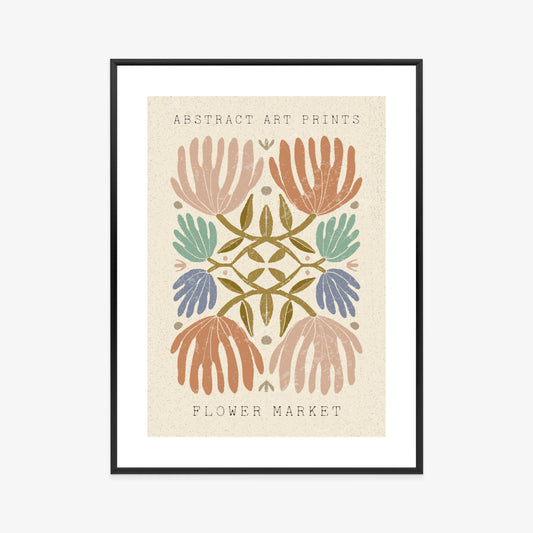 Poster Minimalistische Bunte Boho-Blumen Rahmen Holz Mit Passepartout Farbe Natürlich