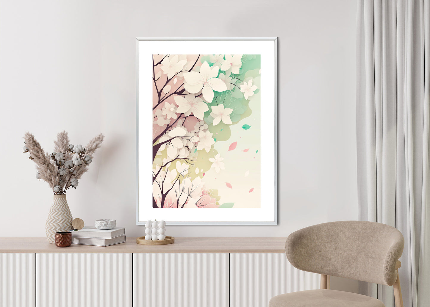 Poster Blühende Pastellbäume Im Frühling Rahmen Holz Mit Passepartout Farbe Natürlich
