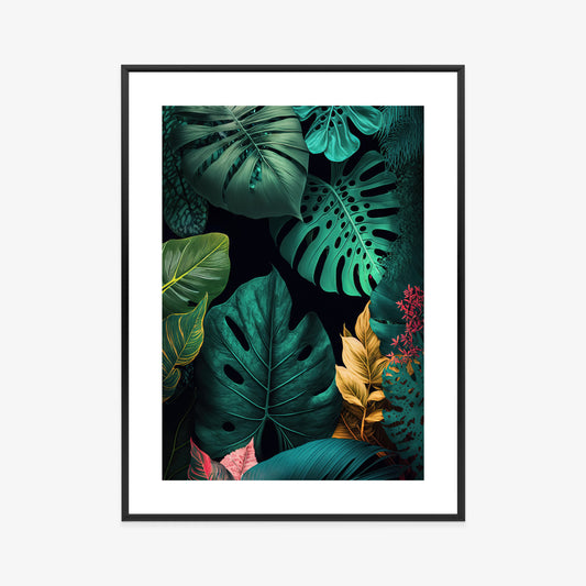 Poster Große Tropische Blätter Auf Schwarzem Hintergrund