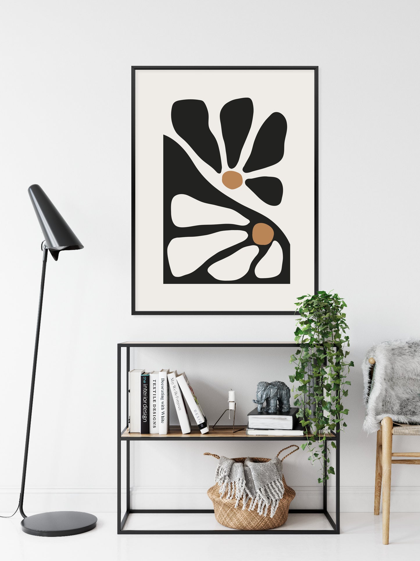 Poster Minimalistische Zweifarbige Blumen Rahmen Holz Mit Passepartout Farbe Natürlich