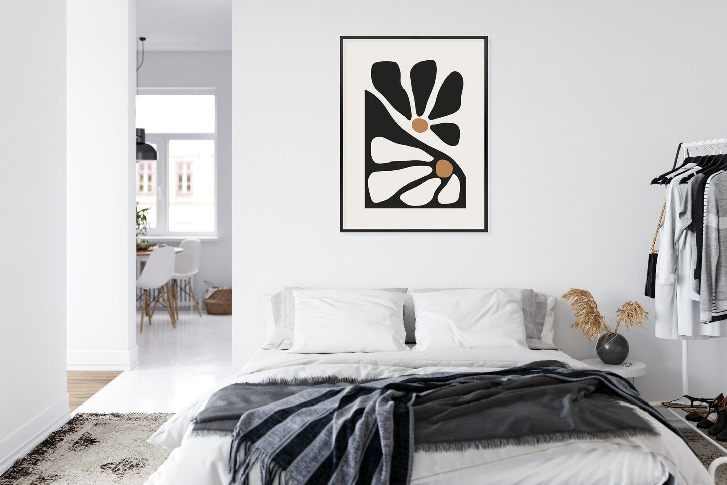 Poster Minimalistische Zweifarbige Blumen Rahmen Holz Mit Passepartout Farbe Natürlich