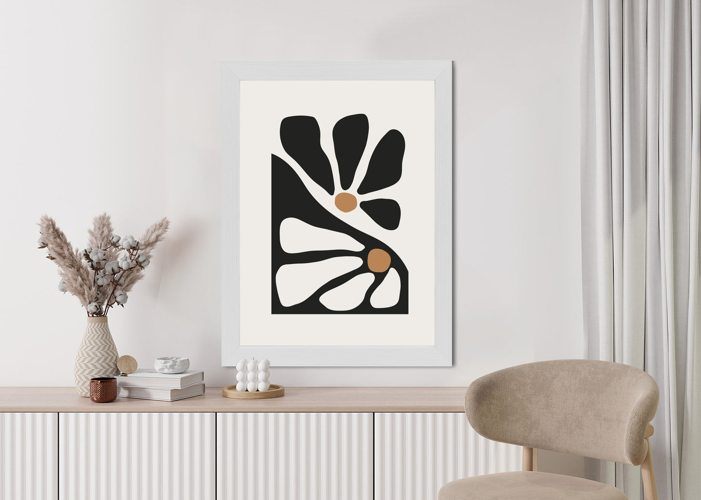 Poster Minimalistische Zweifarbige Blumen Rahmen Holz Mit Passepartout Farbe Natürlich