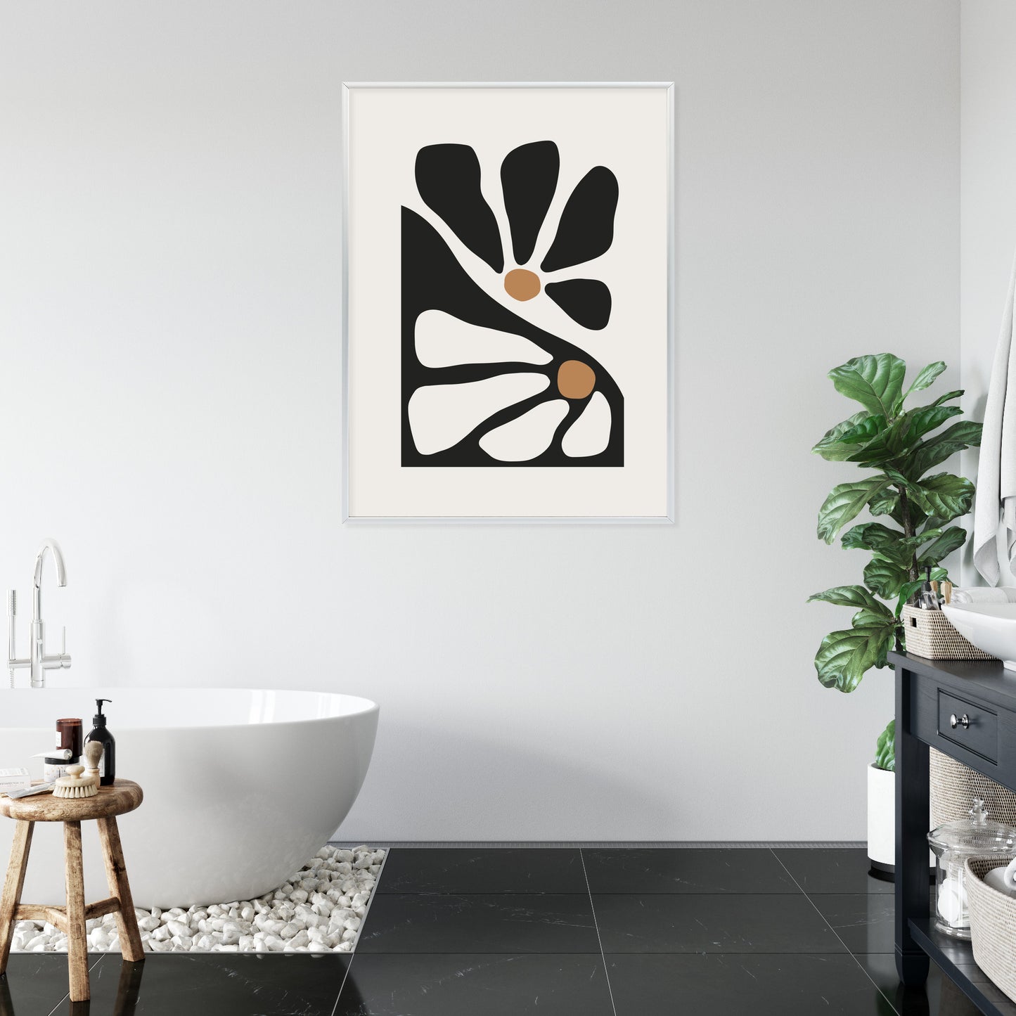 Poster Minimalistische Zweifarbige Blumen Rahmen Holz Mit Passepartout Farbe Natürlich