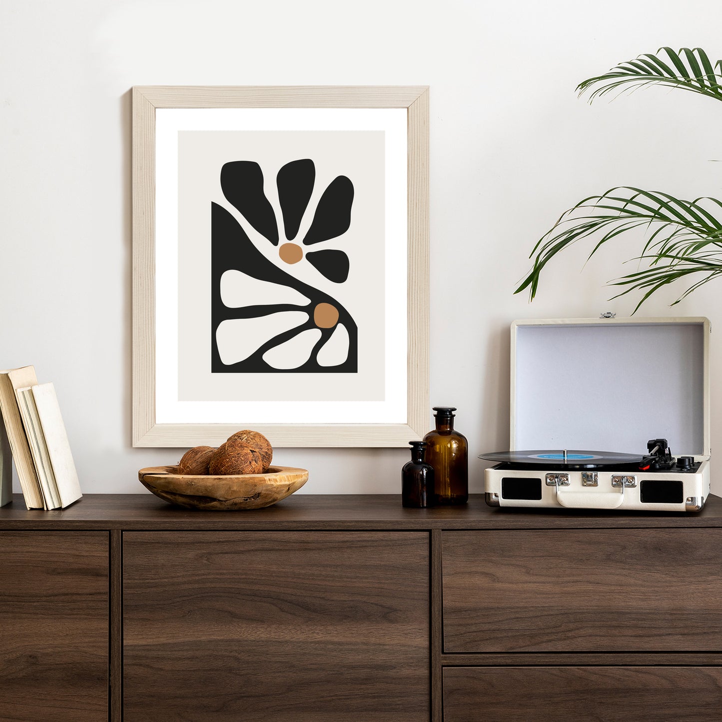 Poster Minimalistische Zweifarbige Blumen Rahmen Holz Mit Passepartout Farbe Natürlich