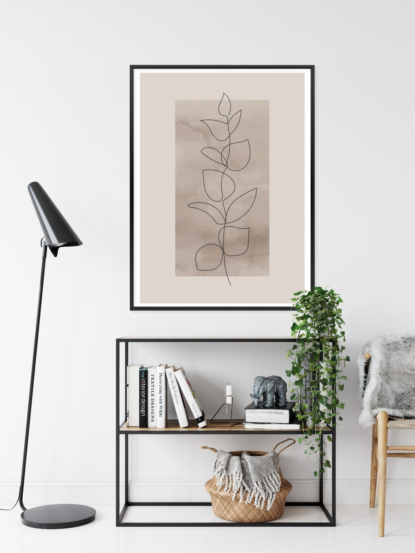 Poster Abstrakte Minimalistische Pflanze Auf Beigem Hintergrund